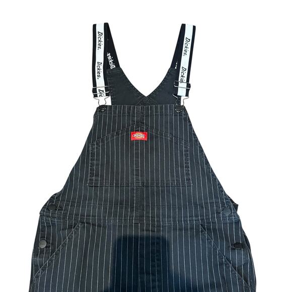 Dickies Overalls Black Pinstripe Workwear Carpenter Utility Pants Womens Medium - Picture 3 of 10
